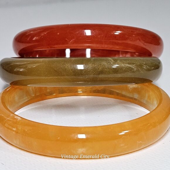 Golden Harvest Bangles Lot Mixed Green Orange & Yellow Bracelets Set 3 Boho Fall - Picture 3 of 11